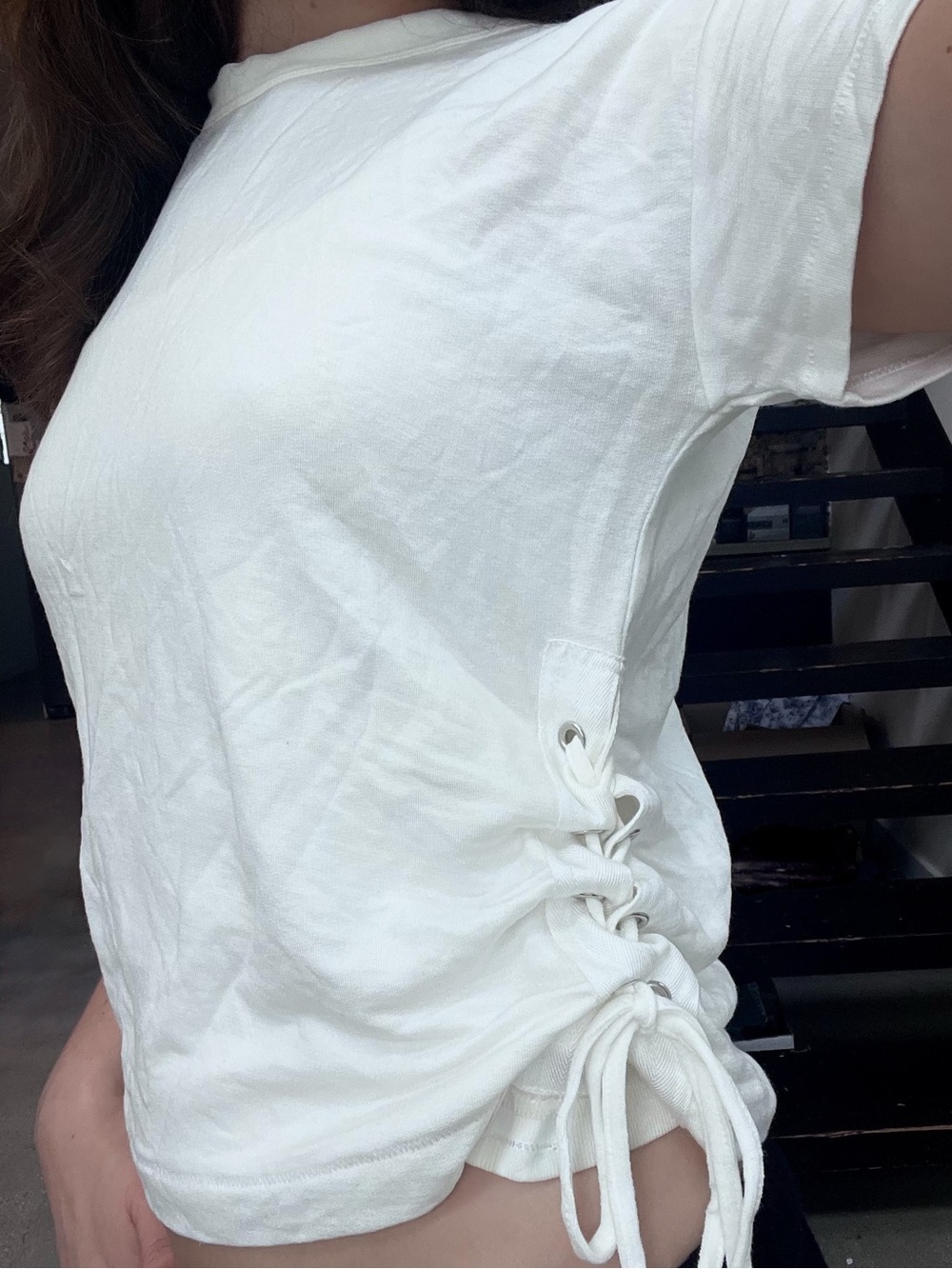rag & bone White Short Sleeve Side-Tie Cotton Tee, XXS (fits like S)